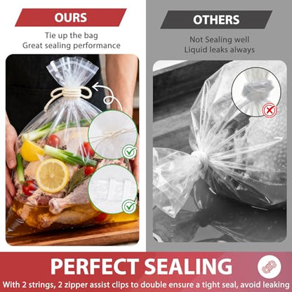 Turkey Brine Bags, 2 Pack Extra Large 26"x22" Brining Bags for Turkey, Holds up 35lb and Above, Double Zip-Lock Brine Bag Kit with 2 Strings & Clips, Thanksgiving, Christmas Essentials - size: 2 PACK