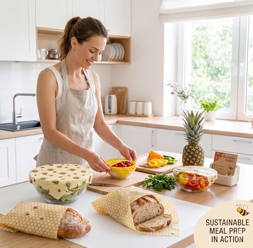 Beeswax Wraps for Food - 9 Pack Reusable Food Wraps | Sustainable, Plastic-Free Alternative to Plastic Wrap & Foil | Sandwich, Cheese, Bread & Bowl Covers for Eco-Friendly Food Storage - color: 9 Pack - Golden Meadow