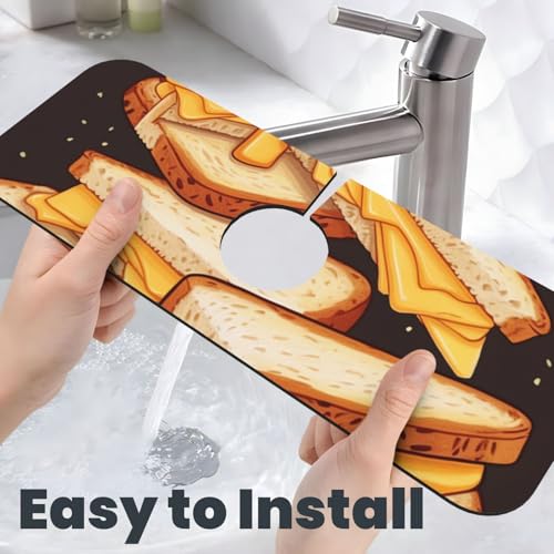 Faucet Mat for Kitchen Sink Super Absorbent Diatomite Fast Drying Stone Draining Mat 15" x 5.5" Non-slip Drain Pad Sink Mat Cheese Sandwiches Dish Drying Mat for Kitchen Bathroom Counter