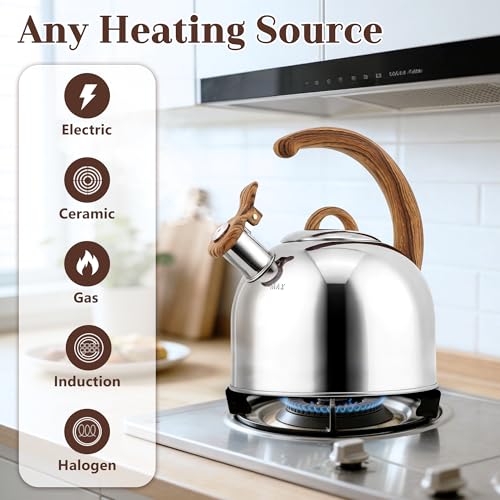 Harriet Tea Kettle Whistling Stovetop Tea Pot, 3.1QT Food Grade Stainless Steel Kettle for Boiling Water Coffee or Milk(Stainless Steel) - color: Stainless Steel