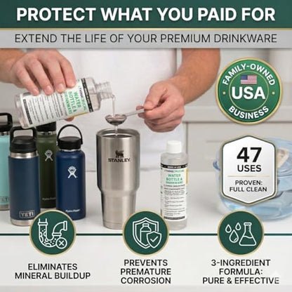 Think Crucial Bottle Blaster - 47-Use Water Bottle Cleaning Concentrate - Made in USA - Compatible with Stanley, YETI, Hydro Flask, CamelBak - 8 oz