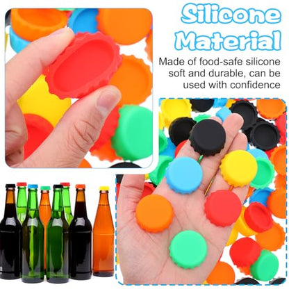 180 PCS Silicone Rubber Bottle Caps, 6 Colors Reusable Beer Caps for Home Brewing Beers, Soft Drink, Wine & Beer Bottles, Soda Bottles Kitchen Gadgets