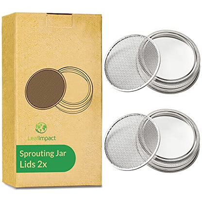 2 Pack Seed Sprouting Jar Lids | For 3.38" Wide Mouth Mason Jars | Fresh Sprouts at Home | Strainer Screen for Canning Jars | 304 Stainless Steel Lid for Growing Broccoli, Alfalfa, Beans & More - size: 2-Pack Wide Mouth