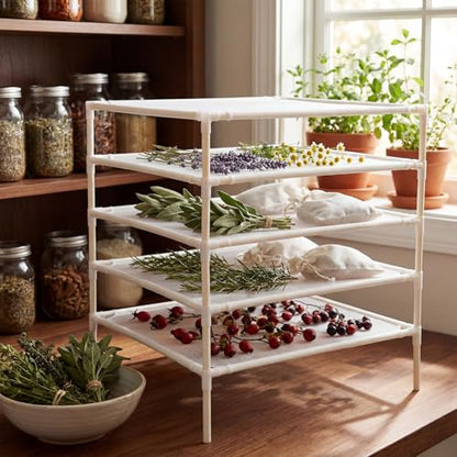 Colingmill 5 Layer Herb Drying Rack Drying Net Dryer Stand 23.6 x 23.6 Inch Herb Dryer Storage Rack for Fresh Herbs Flowers Tea Fruits Vegetables Plant Pasta Dry Laundry Clothes Specimens