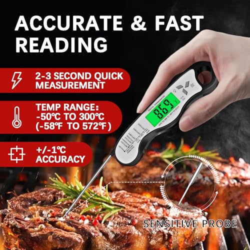 Meat Thermometer Digital，IP67 Waterproof Cooking Thermometer with Backlight, Calibration & Hold Function，Food Thermometer for Cooking,Outdoor Grilling - color: White