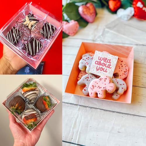 50-Pack Disposable Charcuterie Boxes with Clear Lids - 4 Inch To Go Paper Mini Charcuterie Box for Charcuterie, Fruits & Desserts | Gift-Ready Food Presentation Boxes - color: Pink