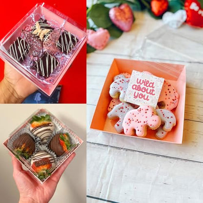 50-Pack Disposable Charcuterie Boxes with Clear Lids - 4 Inch To Go Paper Mini Charcuterie Box for Charcuterie, Fruits & Desserts | Gift-Ready Food Presentation Boxes - color: Pink