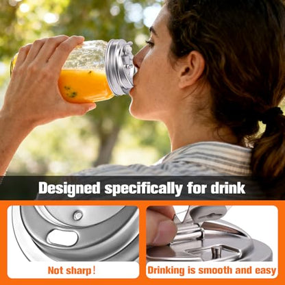Palksky Mason Jar Drinking Lids,Stainless Steel Wide Mouth Mason Jar Sip Lid accessories,Anticracking Leak Proof Seal Flip Cap Cover Airtight Accessories for Drink,2Pack - style: Mason Jar Drinking Lids 2PCS