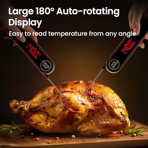 Meat Thermometer Digital, 0.3s Instant Read Food Thermometer with Auto-Rotating LED Display & Calibration Function, Magnetic Back for Cooking, Grilling, BBQ, Smoker (Red) - color: Red