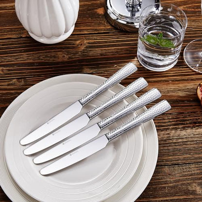 KEAWELL Premium 9.5" Louis Dinner Knives, Set of 4, Stainless Steel Dishwasher Safe, Serrated Knives (Hammered) - style: Hammered