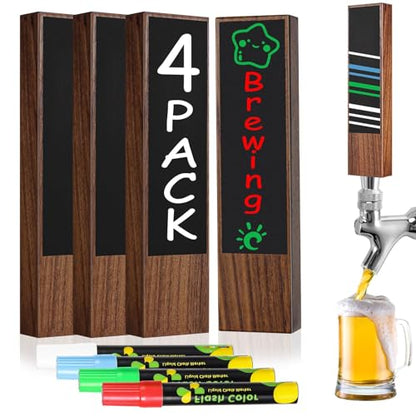 4PCS Chalkboard Beer Tap Handle Keg Handle Keg Tap Handle Walnut Tap Handles for Kegerator Beer Faucet with 4PCS Pen - size: 4PCS-Walnut Tap Handles