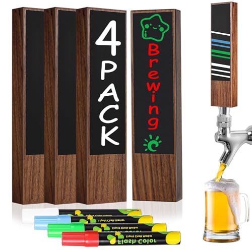 4PCS Chalkboard Beer Tap Handle Keg Handle Keg Tap Handle Walnut Tap Handles for Kegerator Beer Faucet with 4PCS Pen - size: 4PCS-Walnut Tap Handles