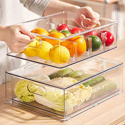 Mano Stackable Fridge Drawers Pull Out Bins with Handle Clear Refrigerator Drawers Organizer Food Storage Container Box with Dividers Plastic Produce Saver for Pantry, Cabinet, Kitchen, Clothes（7Pack） - style: 3*6L+2*3L+2*9L