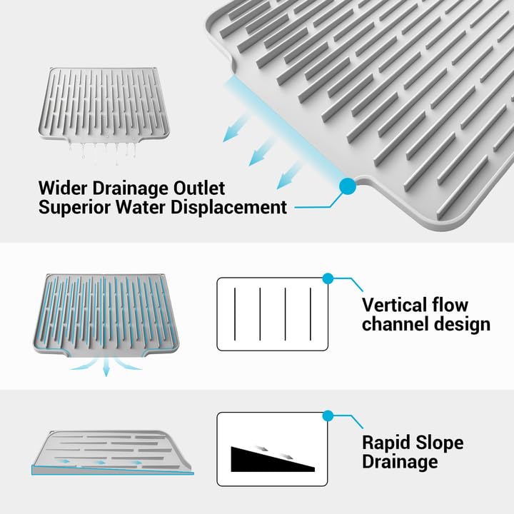 Foldable Silicone Dish Drying Mat for Kitchen Counter & Sink - Quick Dry, Space Saving, Non-Slip Pad for Small Apartments & Coffee Bar Light Grey - color: Light Gray