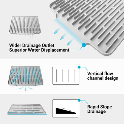 Foldable Silicone Dish Drying Mat for Kitchen Counter & Sink - Quick Dry, Space Saving, Non-Slip Pad for Small Apartments & Coffee Bar Light Grey - color: Light Gray