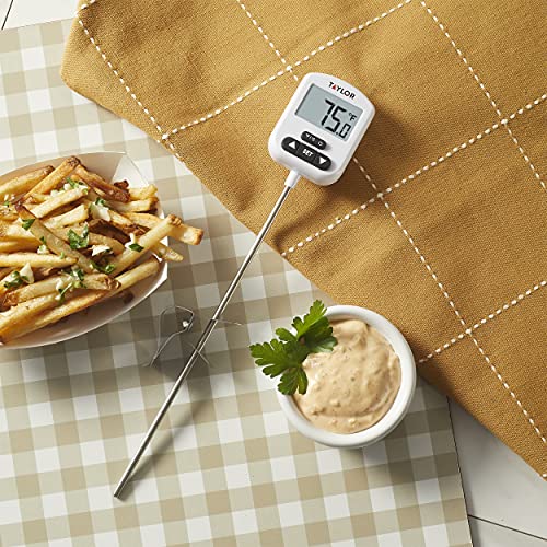 Taylor Programmable Digital Candy and Deep Fry Thermometer with Green Light Alert Display, Long Stem, and Adjustable Pan Clip, White - color: White