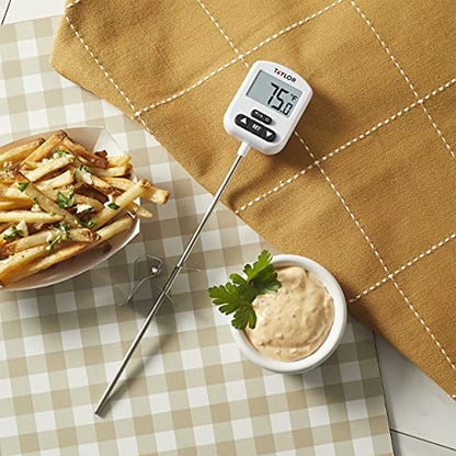 Taylor Programmable Digital Candy and Deep Fry Thermometer with Green Light Alert Display, Long Stem, and Adjustable Pan Clip, White - color: White