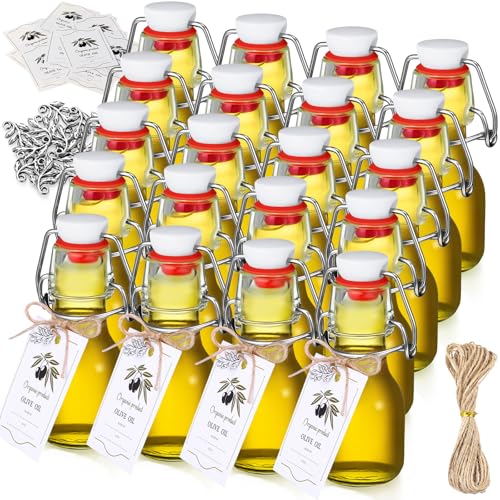 20 Sets Mini Limoncello Bottles Small Swing Top Glass Bottles Tiny Jar for Table Centerpieces Beverages Homemade Christmas Baby Shower Wedding Party Favors for Guests(2oz,Olive) - size: 2oz, style: Olive