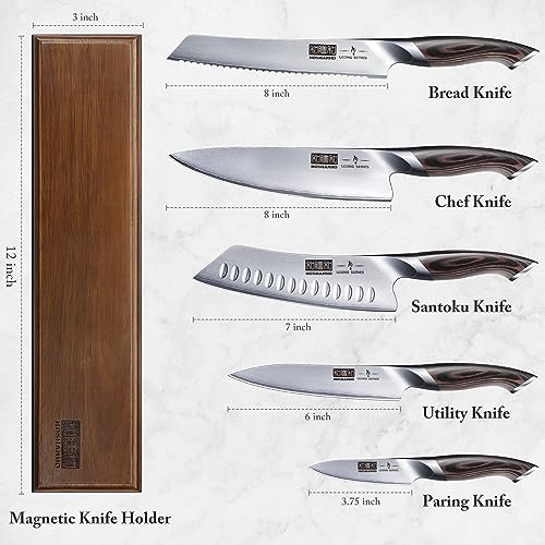 HOSHANHO Knife Set with Magnetic Knife Holder, 6 Pieces Japanese High Carbon Stainless Steel Kitchen Knife Sets, Ultra Sharp Professional Chef Knives Sets - size: 8"