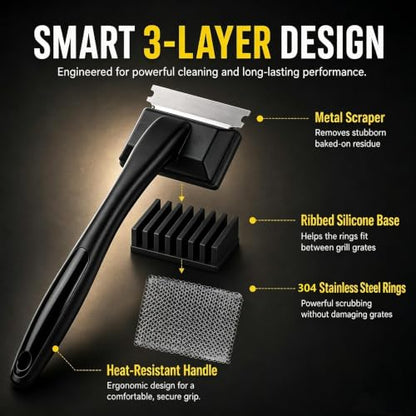 Bristle-Free Grill Brush & Scraper,Durable, Efficient and Extra Safe BBQ Cleaning Brush for Cast Iron and Stainless Steel Outdoor Grills(Fine Mesh) - size: Fine Mesh