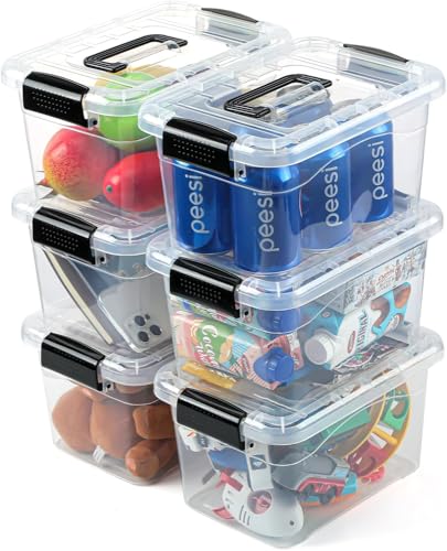 EOENVIVS Plastic Storage Bins with Lids 6 Packs, 7 Quart Storage Organizer Bins with Buckle-Up Latches and Handle, Stackable Storage Containers for Home Pantry Office Classroom Organization, Clear - color: Black