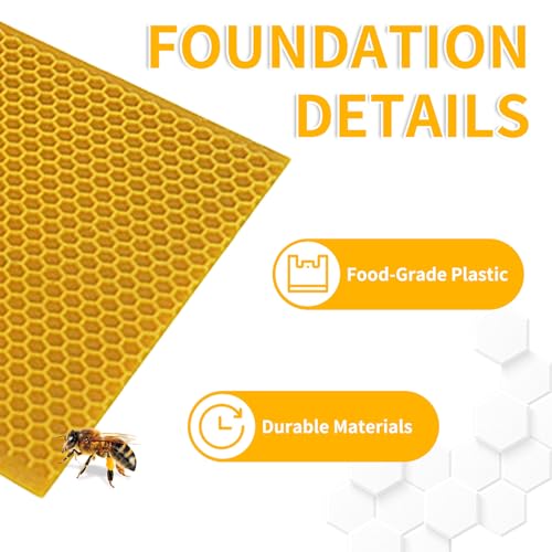 Yellow Bee Foundation Sheets for 8-1/2-Inch Deep Beehive 10PCS | Fits Langstroth Deep Frames, Wax-Coated Plastic, Food-Grade