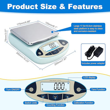 Lab Scale 5000g x 0.01g, High Precision Digital Analytical Balance, 0.01g Accuracy Electronic Scale with Backlit LCD, for Laboratory, Kitchen, Jewelry, Scientific Research