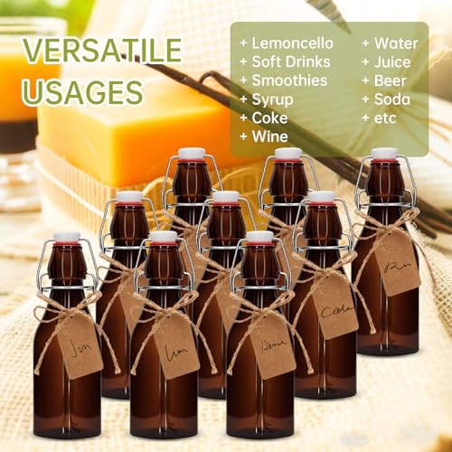 8.5oz square Amber Beer Bottles with Flip Caps,250MLGlass Bottle with Swinging Top for Airtight Lids, Home Brewing and Fermentation Kombucha, Vanilla Extract, Beverage, Water (1)