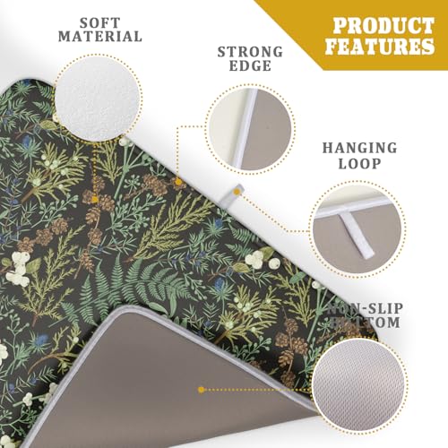 Green Plants Dish Drying Mat for Kitchen Counter Microfiber Absorbent Dish Draining Reusable Washable Foldable Extra Large 18"x24" - size: 24" x 18"
