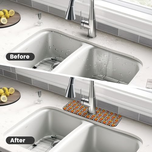 Fries Chicken Nuggets Black White Checkerboard Faucet Mat For Kitchen Sink, Absorbent Countertop Protector, Quick Dry Sink Splash Guard Pad, Waterproof Draining Mat 15" X 5.5" - color: Style 2