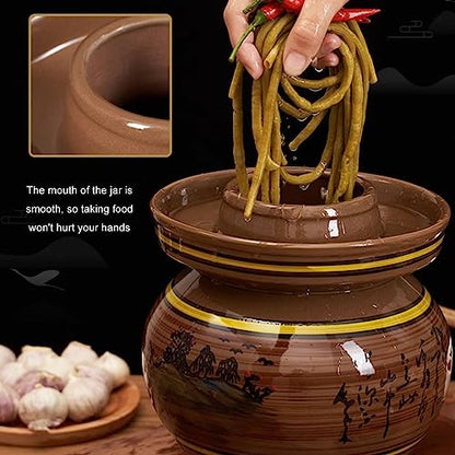 Ceramic Fermentation Crock Jar Kit,Sauerkraut Crock, Traditional Chinese Porcelain Pickle Jar with Water Seal Airlock Lid,Pickle Jar for Fermenting or Pickling Pickl 6Kg - size: 6Kg
