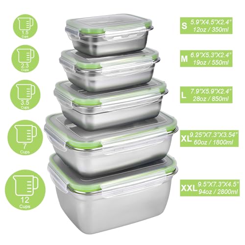 UPTRUST Stainless Steel Food Storage Containers | Leak Proof & Airtight Lids | Set of 5 Containers, Dishwasher & Freezer Safe, Green - size: Set of 5 Containers