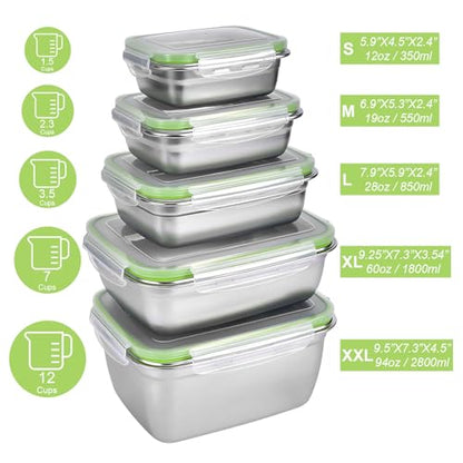 UPTRUST Stainless Steel Food Storage Containers | Leak Proof & Airtight Lids | Set of 5 Containers, Dishwasher & Freezer Safe, Green - size: Set of 5 Containers
