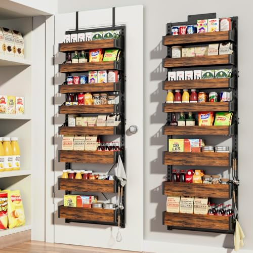 Over the Door Pantry Organizer: Pantry Organization and Storage with Hanging Basket - 8-Tier Adjustable Shelves Metal Spice Rack for Kitchen Laundry Room Bedroom & Bathroom - size: 8 Tier Over the Door Pantry Organizer