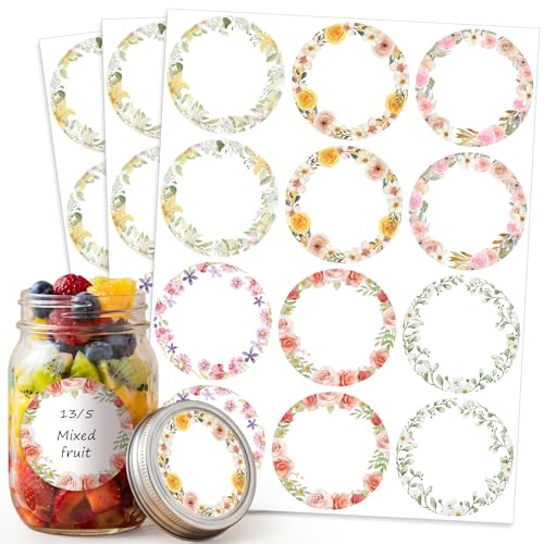 WSICSE 360 Pcs Canning Jar Labels, 2 Inch Floral Round Stickers Writable Tags for Jams Jars, Bottles, Gift Wrap, Party Favors, Meal Prep, Pantry Organization - color: Multicolor