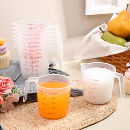 Kanayu 36 Pcs Plastic Measuring Cup Clear Measuring Mug with Spout and Handle Grip Capacity Clear Graduated Pitcher for Kitchen Flour Water Liquids(Red,16 oz, 2 Cups) - color: Red, size: 16 oz, 2 Cups