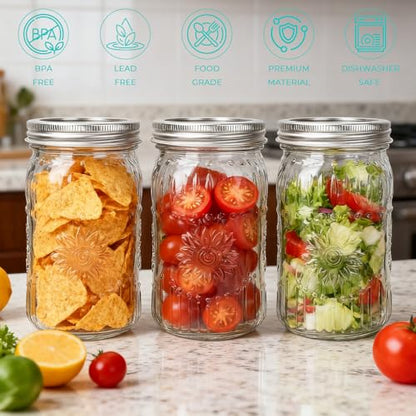 CycleMore 9 Pack 32oz Large Mason Jars with Metal Lids & Bands, Wide Mouth Canning Jars, 1 Quart Jars for Crafts & Homemade Gifts - size: SunFlower - 32oz - 9 Pack