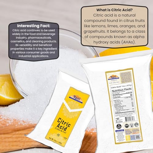 Rani Citric Acid Powder, Food Grade (Limbu Ka Ful) 14oz (400g) ~ Used for Cooking, Bath Bombs, Cleaning | Gluten Friendly | Indian Origin - size: 14 Ounce (Pack of 1)