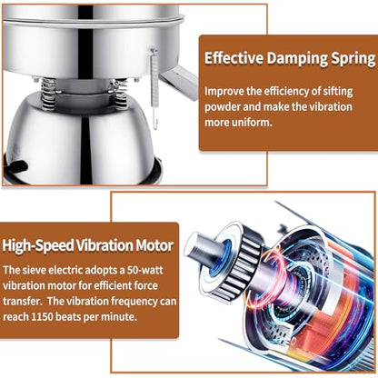 Sidasu Automatic Vibrating Sieve Shaker – 40 Mesh + 60 Mesh Flour Sifter, Electric 110V 55W Sifter Machine for Flours, Herbal Powder - size: Automatic Powder Sifter Machine(40+60 mesh)