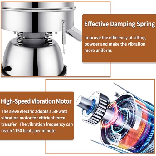 Automatic Sieve Shaker Machine, 110V Stainless Steel Vibrating Sifter with 40 & 60 Mesh Screens for Flour & Powders - size: Automatic Powder Sifter Machine(40+60 mesh)