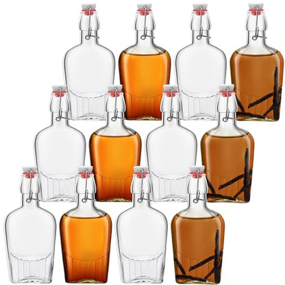 Jinei 12 Pcs Whisky Glass Flask Swing Top Glass Bottles Vanilla Extract Bottles Men Liquor Flask for Homemade Vanilla Extract, Lemoncello, Kombucha, Water Kefirm Apply Christmas Wedding Gifts (8 Oz) - size: 8 Ounces
