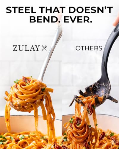 Zulay Kitchen Stainless Steel Pasta Spoon - 12” Spaghetti Server with Teeth & Draining Holes - Rust-Resistant Pasta Fork for Noodles & Pasta - Dishwasher Safe Utensil for Everyday Use - size: Pasta Server