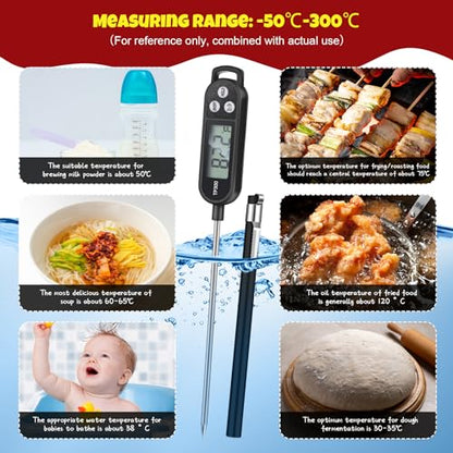 Copkim 6 Pcs Meat Thermometer Food Thermometer with Probe Water Liquid Instant Read Digital Thermometer Cooking Thermometer Supplies BBQ Kitchen Thermometer for Cooking Milk Yogurt (Black) - color: Black