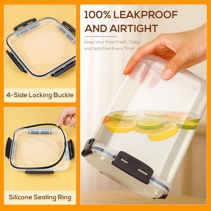 Large Thicker Food Storage Containers with Lids Airtight 5.3L/179Oz, 4pcs Plastic Pantry Storage Container for Dry Food/ Flour/ Sugar/ Pasta/ Cereal/ Baking Supplies, Canister for Kitchen Organization