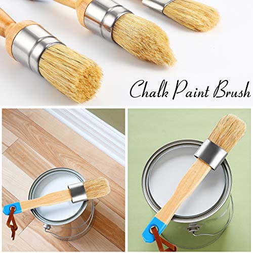 Boao 3 Pieces Chalk and Wax Paint Brushes Bristle Stencil Brushes for Wood Furniture Home Decor, Including Flat, Pointed and Round Chalked Paint (Blue)