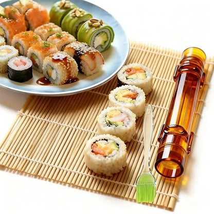 Sushi Making Kit – Clear Sushi Bazooka Roller & Bamboo Sushi Rolling Mat, Easy DIY Sushi Maker Tool Set for Beginners, Homemade Sushi Rolls for Kitchen & Party (Clear Amber) - color: Clear Amber