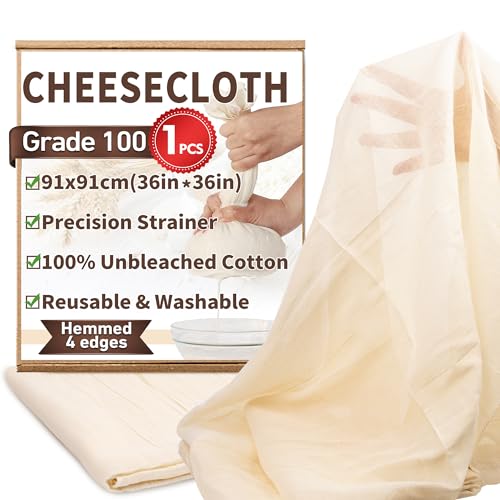 TOPULORS Cheesecloth, 36x36 Inch, Hemmed 4 Edges, Grade 100 Ultra Fine 100% Unbleached Cotton - Reusable Straining & Cooking Cloth for Cheese Making, Nut Milk, Yogurt Strainer, Filter & More (1 PCS) - size: 1 PCS - 36x36 Inch（1 Yard）