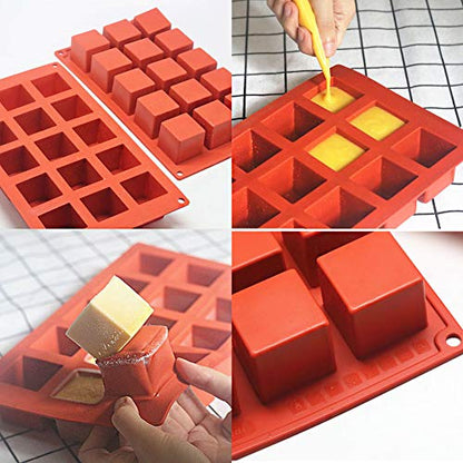 Silicone Mousse Cake Mold, 15-Cavity Mini Square Baking Mold for Chocolate, Truffle, Soap, 2 Pack, 11.7 x 6.8 x 1.5IN - color: 2 PACKS Silicone Mousse Cake Molds Z237