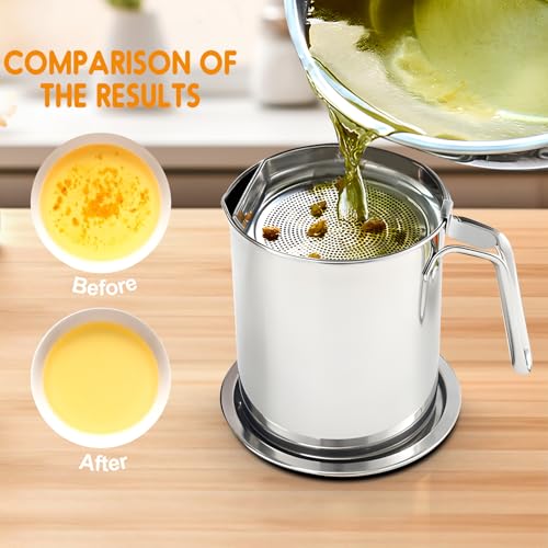 Chihee Grease Container Deep Fryer 2 in 1 Stainless Steel 2L / 67.6 fl oz | Bacon Grease Saver with Fine Mesh Strainer Fry Basket Oil Container Grease Can with Lid Tray for Kitchen Storing Frying - color: Silver(2L with Fryer Basket)