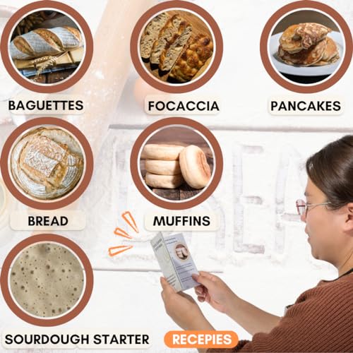 Yayacol 50oz Sourdough Starter Jar Glass with Recipes, Sourdough Starter Kit, Large Capacity Wide Mouth Glass Jar with lid, Sourdough Bread Baking Supplies